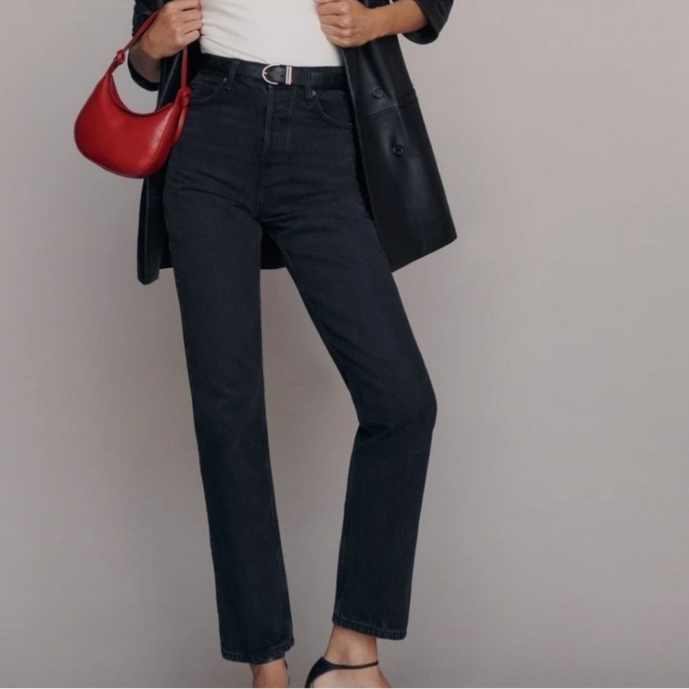 Reformation - Cynthia High Rise Straight Jean - Seattle Wash Black - Size 25